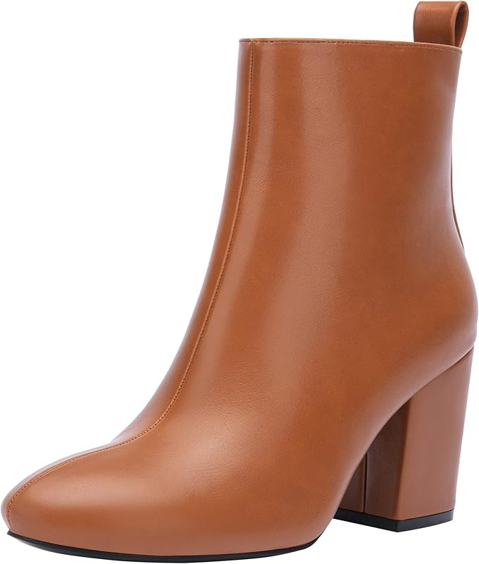 Women's 9637 Block Heel Ankle Boots, Fashion Dress Round Toe Booties with Side Zipper | Amazon (US)