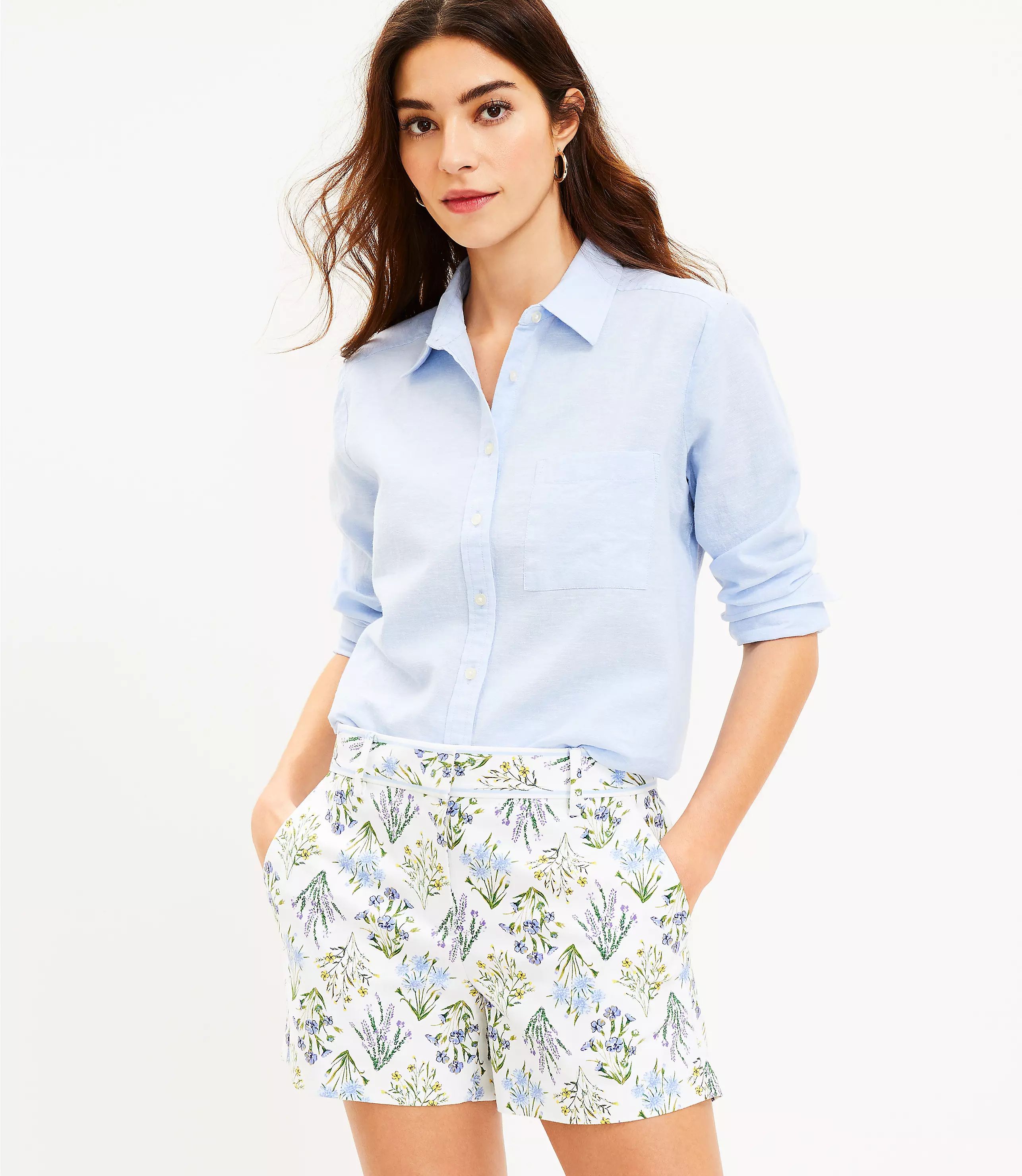 Petite Linen Blend Everyday Pocket Shirt | LOFT