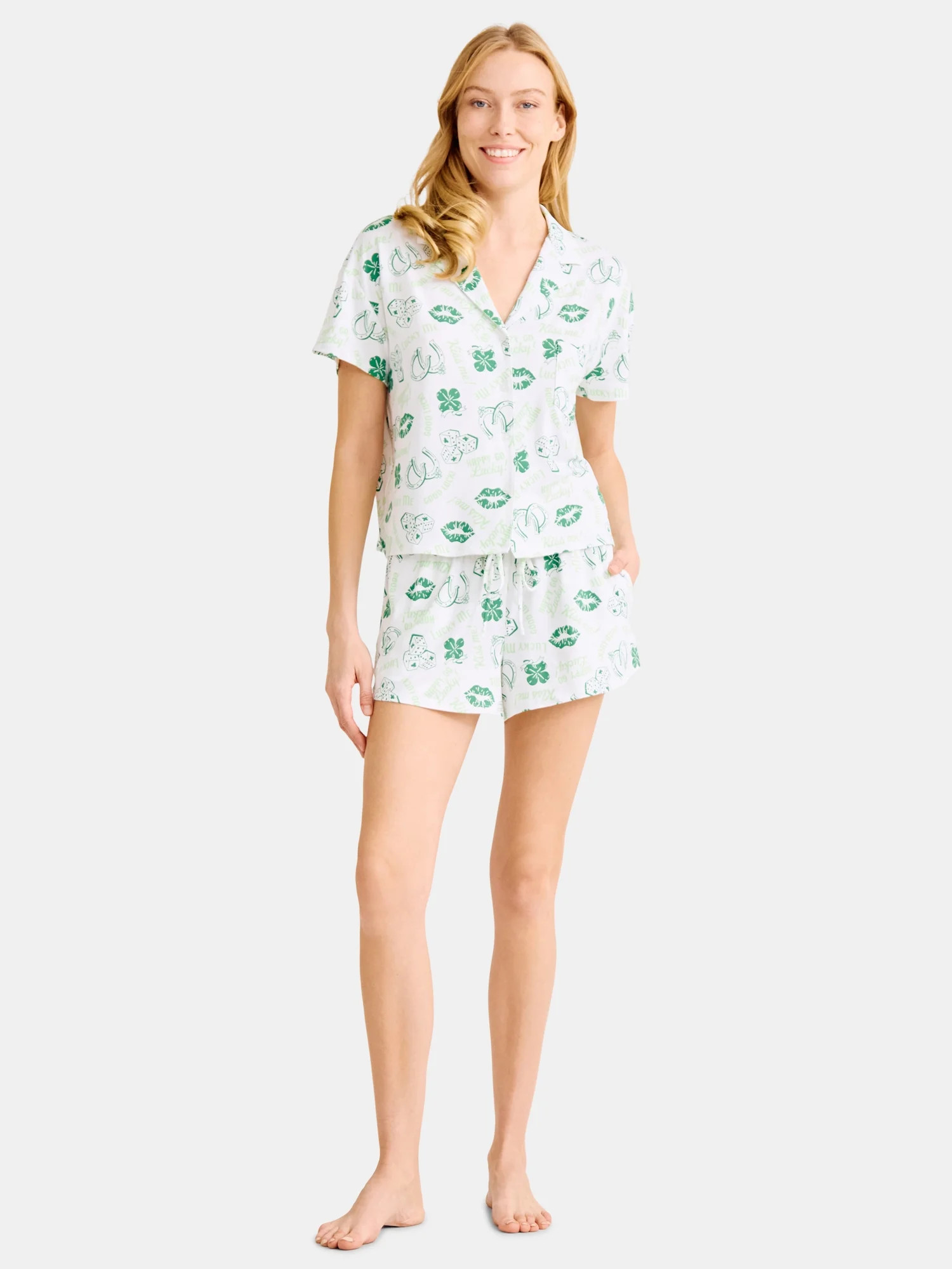 St. Patrick’s Day Women’s Print Shorty Notch Collar Pajama Set from Way to Celebrate, 2-Piece... | Walmart (US)