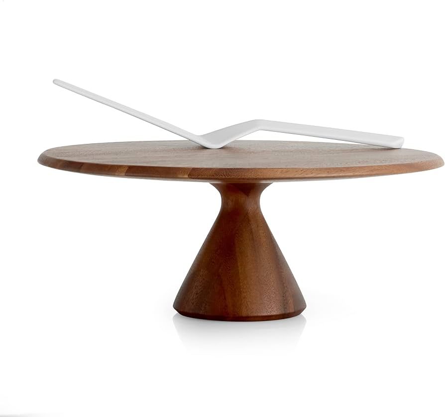 Nambé Quatro Cake Plate with Server | Acacia Wood Footed Cake Stand and Porcelain Cake Knife | D... | Amazon (US)