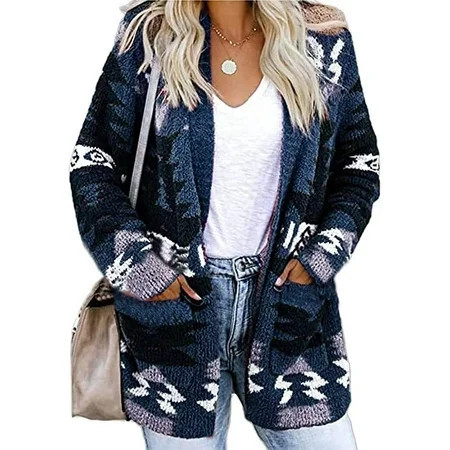 CoCopeaunt Women Ethnic Boho Cardigan Coat Aztec Tribal Style Open Front Loose Knit Sweaters Coat Casual Long Sleeve Outwear Coat | Walmart (US)