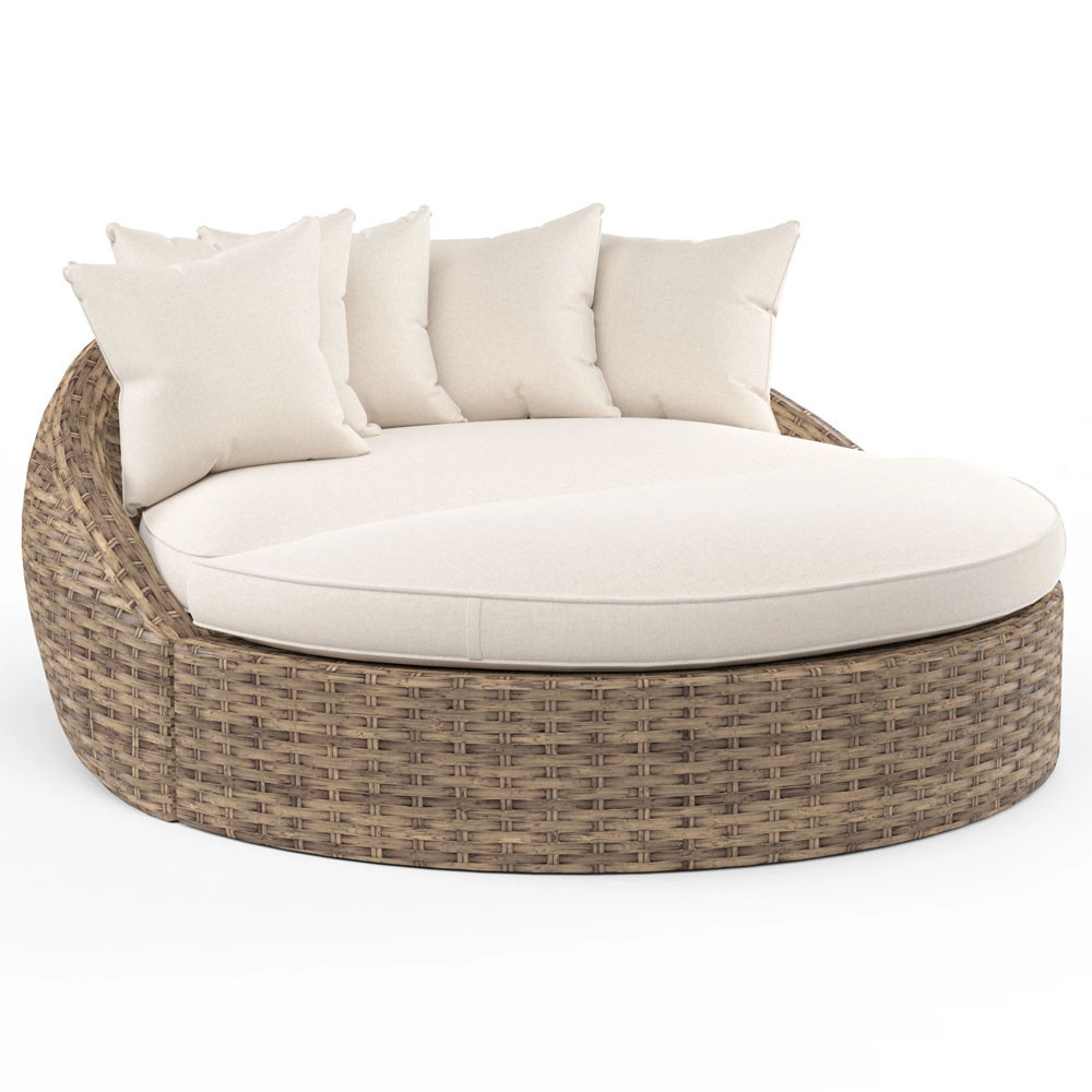 Aria Coastal Beige Sunbrella Brown Aluminum Round Outdoor Daybed | Kathy Kuo Home