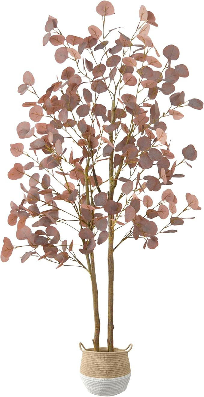 Artificial Eucalyptus Tree, 5ft Fake Eucalyptus Plant with Basket, Red Silver Dollars Silk Leaves... | Amazon (US)