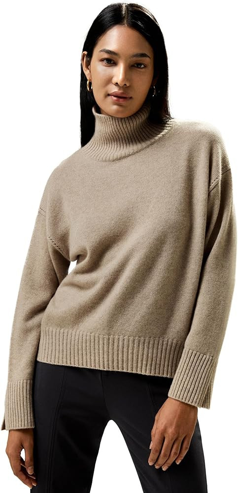 LilySilk 100% Cashmere Sweater for Women Oversized Basic Turtleneck Pullover Slit Shorter Front &... | Amazon (US)