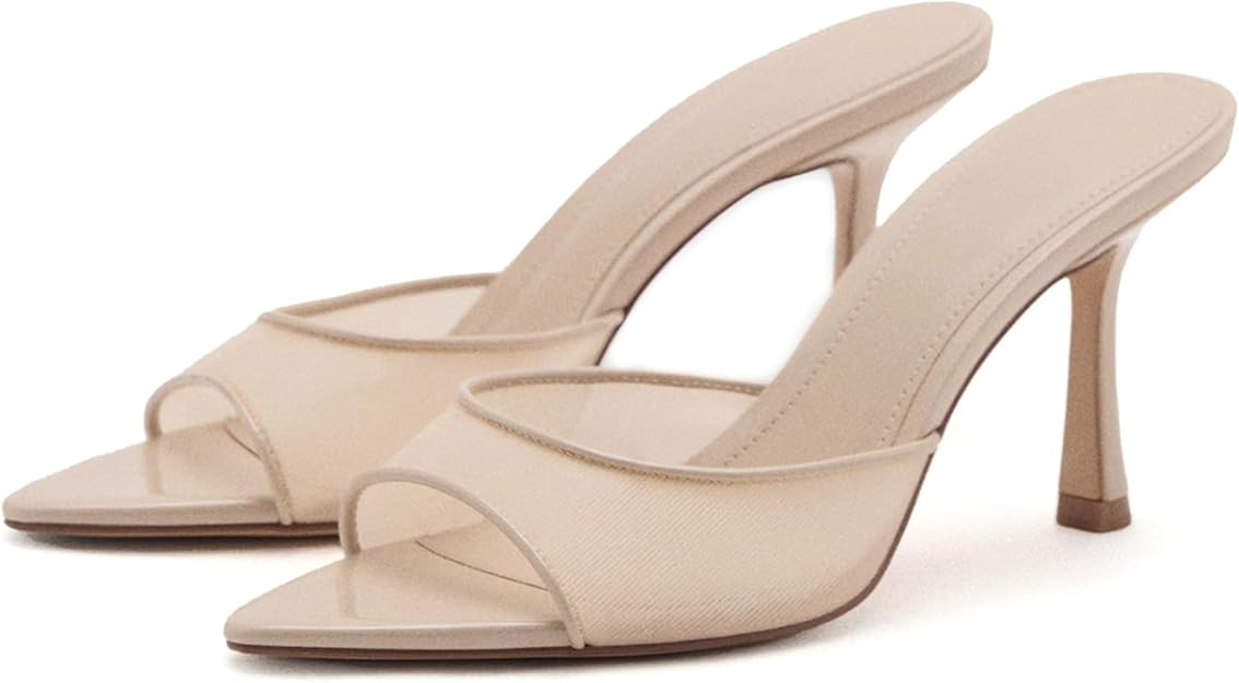 High Heel Mules for Women Slip On Open Pointed Toe Classy Patent Leather Stiletto Pumps Formal Sl... | Amazon (US)