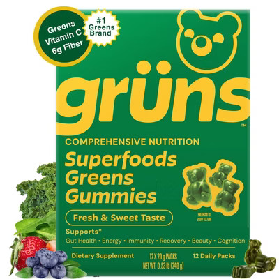 Grüns Adult Sugar-Free Superfoods Greens Gummies - 96ct/12 Servings | Target