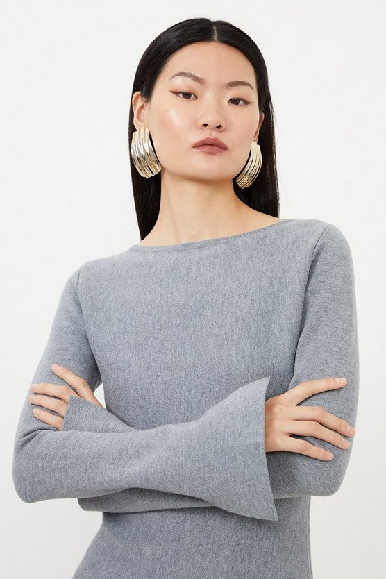 Compact Wool Look Knit Flippy Mini Dress | Karen Millen UK + IE + DE + NL