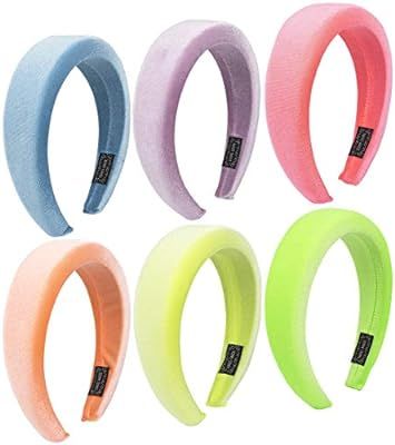 6 Pcs Padded Headband for Women 4 Cm Wide Head Band Fluorescent Neon Color Sponge Velvet Headband... | Amazon (US)