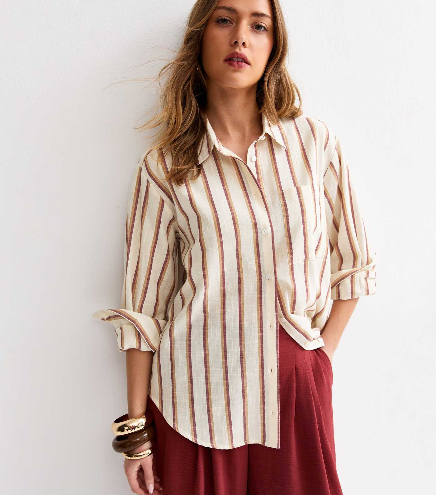 Cream Striped Cotton Long Sleeve Shirt | New Look | New Look (UK)