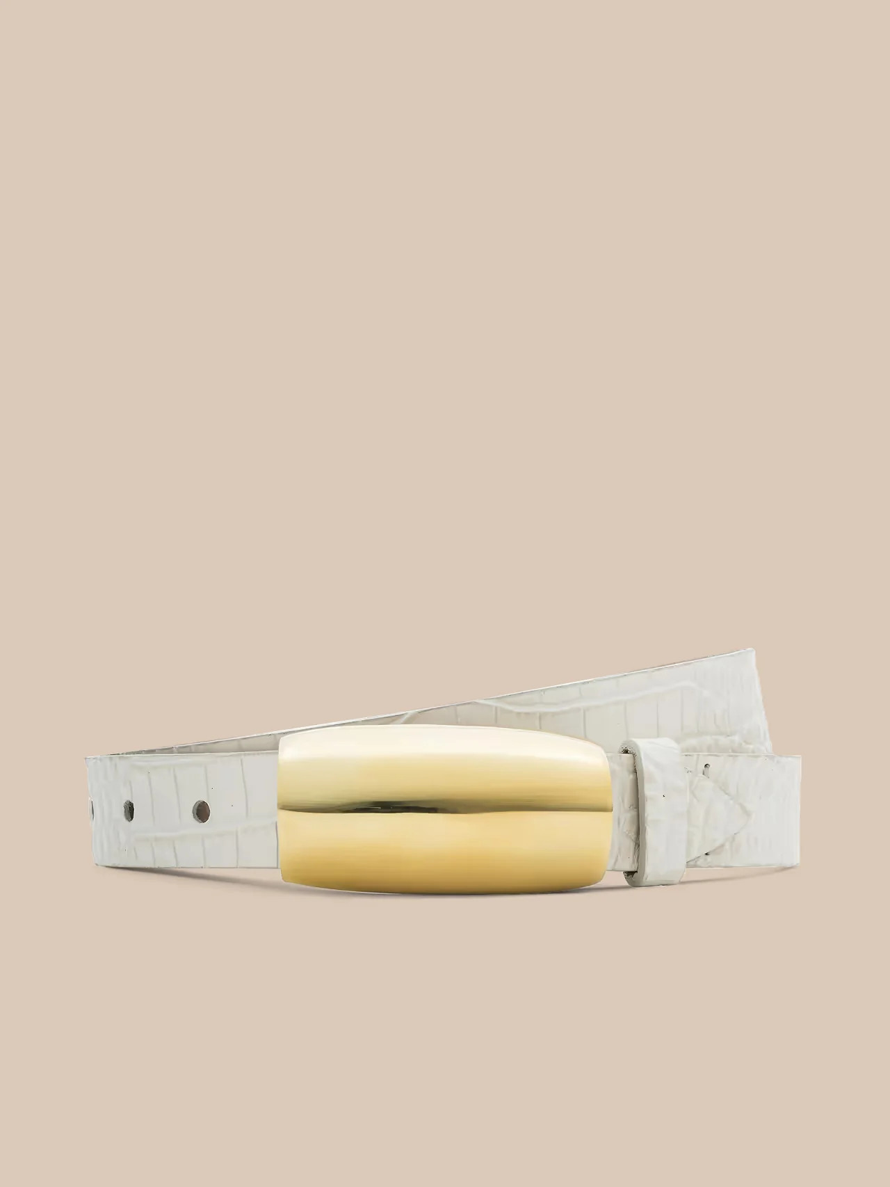L'AGENCE Marlowe Croc-Embossed Leather Belt In Vintage White | L'Agence