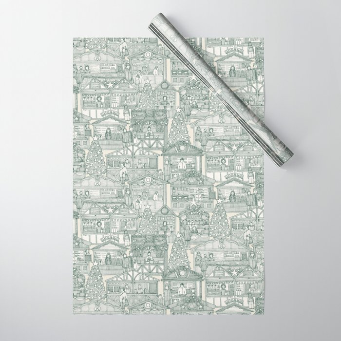 Christmas market toile pine Wrapping Paper | Society6
