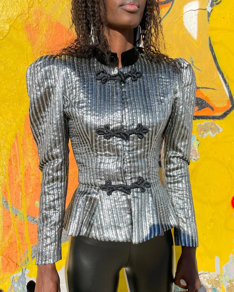 Lilian Fell Paris 1980's - Rare Structured Jacket, Wide Shoulders, Wasp Waist, Tailcoat, Silver L... | Etsy (US)