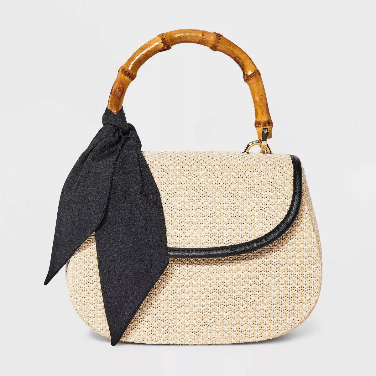 Straw Bamboo Top Handle Handbag - A New Day™ Natural/Black | Target