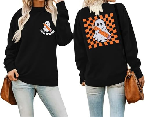 ASTANFY Halloween Sweatshirts for Women in My Spooky Era Sweater Teacher Shirts Book Graphic Sweatshirt Long Sleeve Pullover Black | Amazon (US)