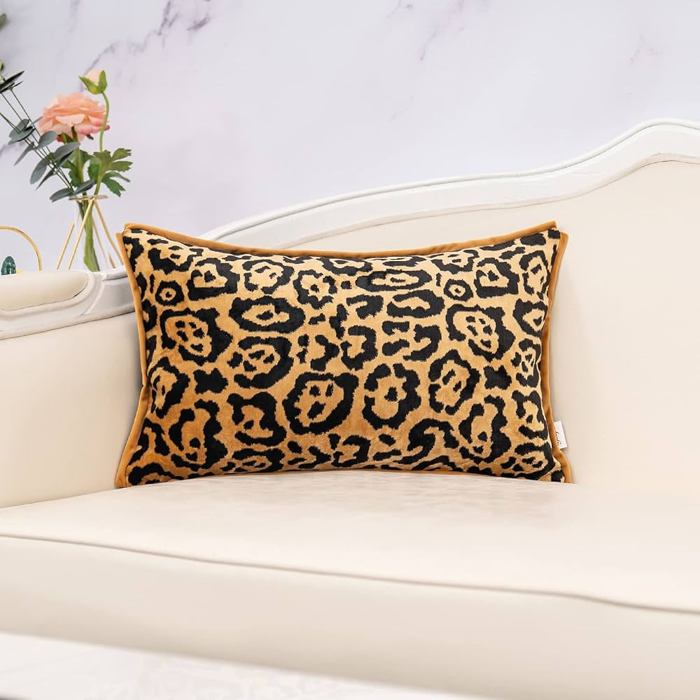 Yangest Black and Gold Rectangle Pillow Cover Cut Velvet Leopard Print Cushion Cover Luxury Moder... | Amazon (US)