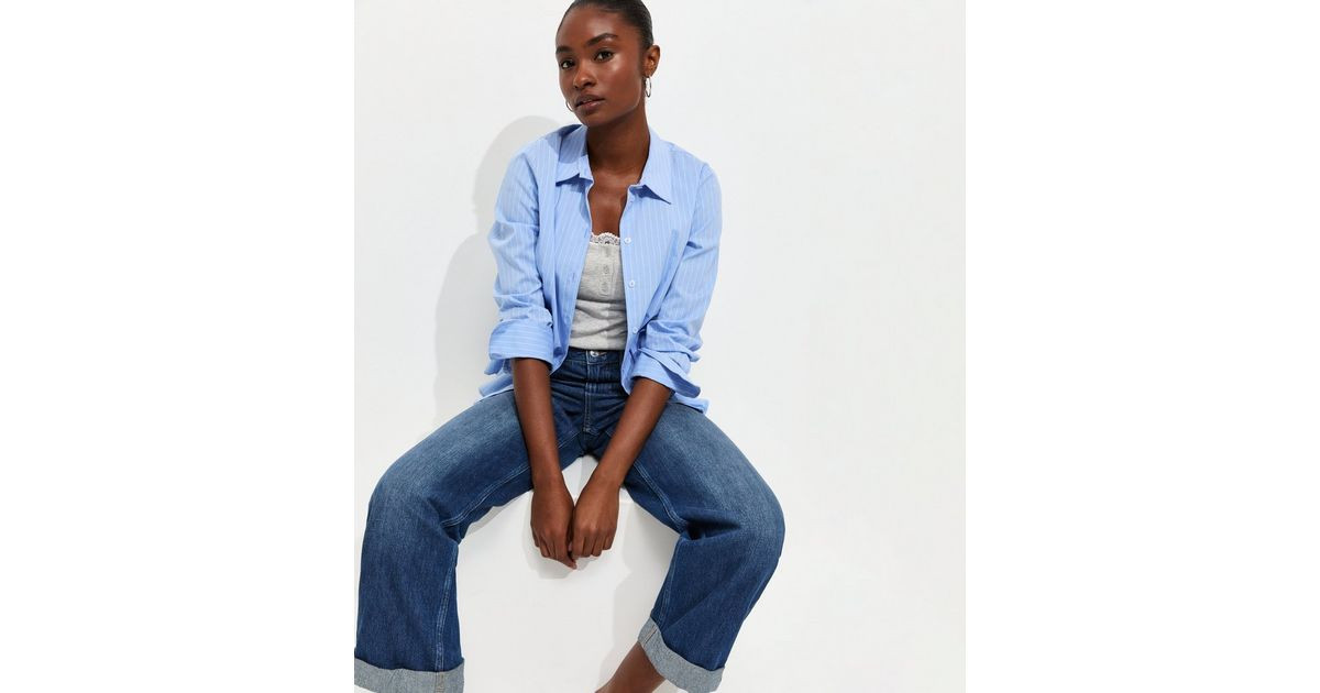 Blue Turn Up Cuff Wide Leg Jeans | New Look | New Look (UK)