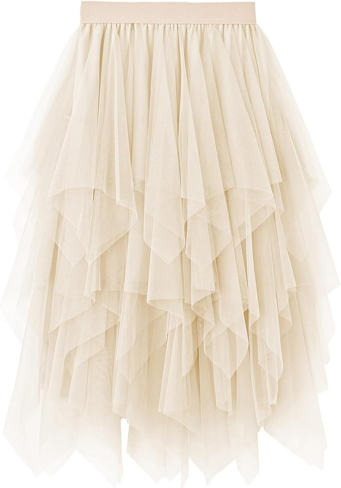 Tulle Skirts for Women Midi Long Fairy Skirt Tutu A-Line Mesh Layered High Elastic Waist Hallowee... | Amazon (US)