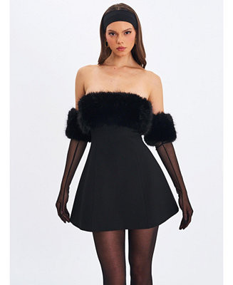 Women's Evelyn Fur-Trimmed Mini A-Line Dress | Macy's
