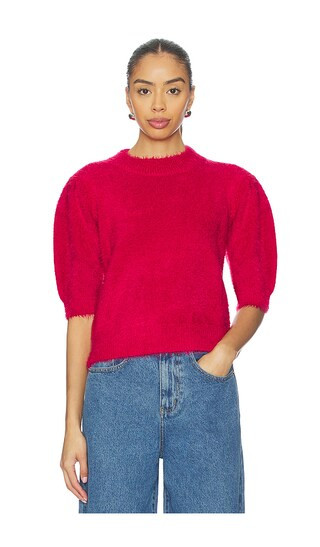 Mock Neck Puff Sleeve Sweater in Red | Revolve Clothing (Global)