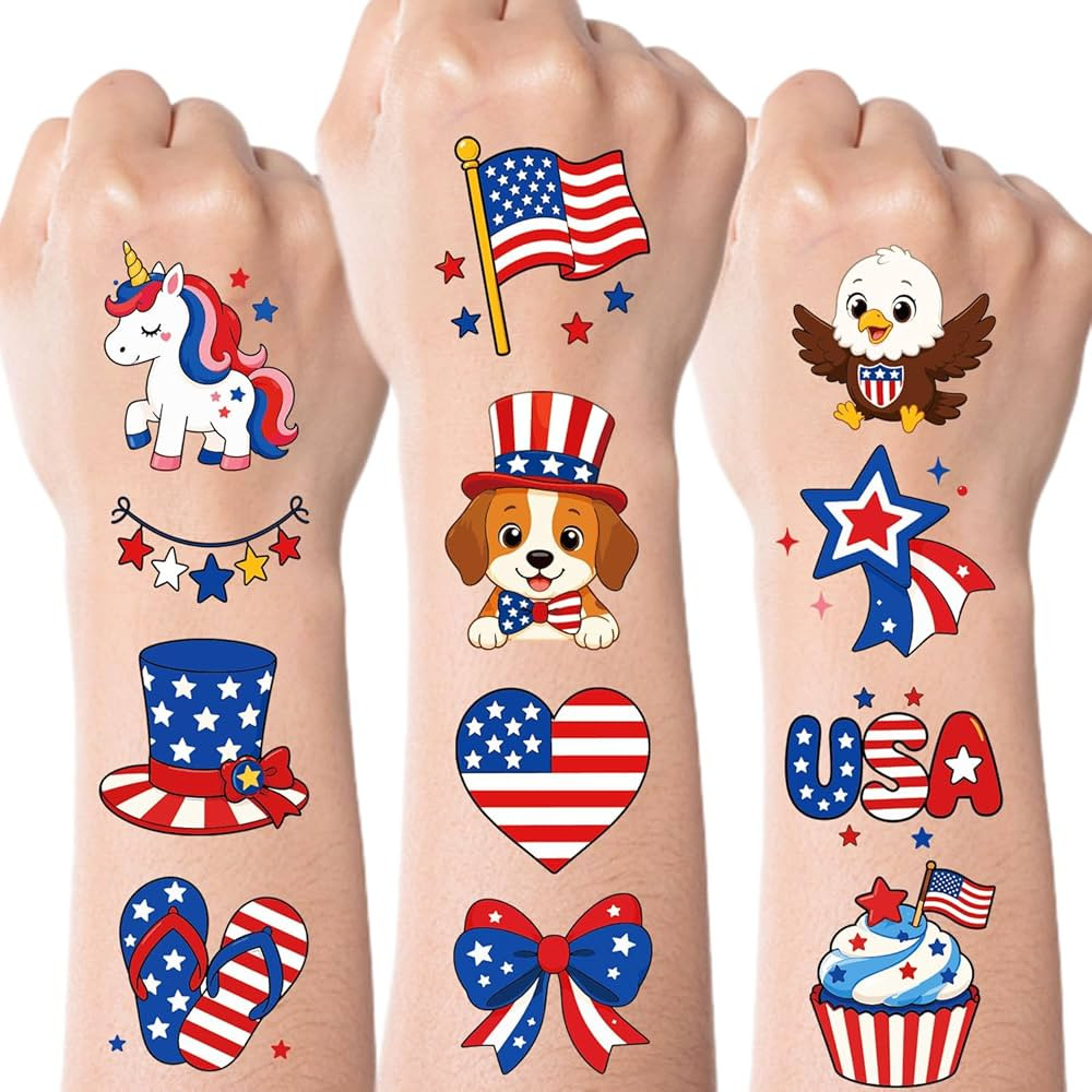 JCFIRE 4th of July Temporary Tattoos for Kids Adults, Cute Independence Day Fake Tattoos Stickers... | Amazon (US)