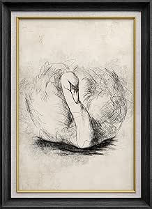 SIGNWIN Premium Frame Art Vintage Retro Forest Lake Swan Bird Portrait Animals Wilderness Illustr... | Amazon (US)