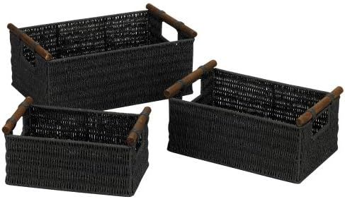 Household Essentials ML-7052 Paper Rope Wicker Storage Baskets with Wood Handles |Set of 3 | Blac... | Amazon (US)