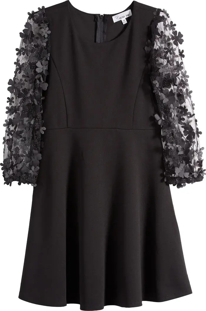 Kids' Floral Appliqué Long Sleeve Party Dress | Nordstrom