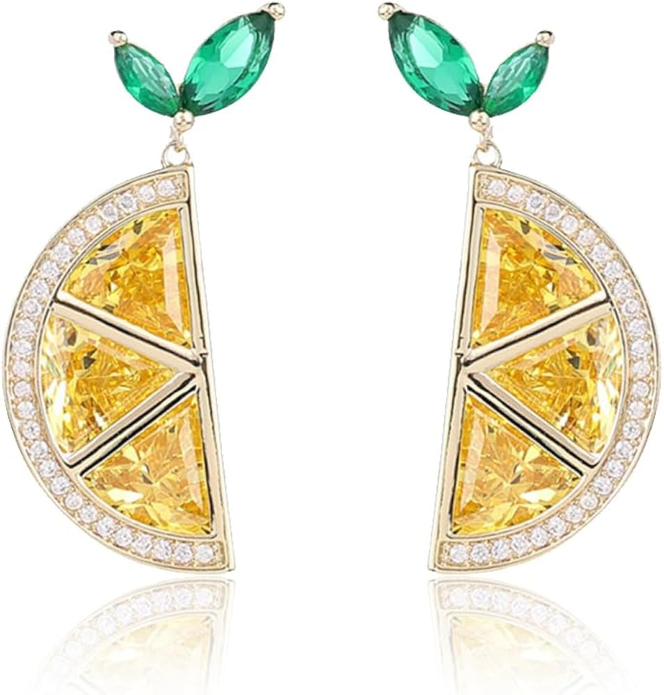 HEFANNY Boho Bow Lemon Stud Earrings for Women 14K Gold Cute Fine Cubic Zirconia Dorp Dangle Earr... | Amazon (US)