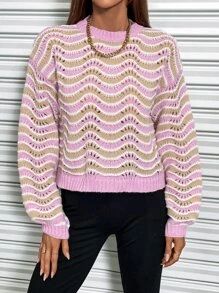 Wavy Striped Pattern Drop Shoulder Pointelle Knit Sweater
   SKU: sw2208040801355383     US$19.00... | SHEIN