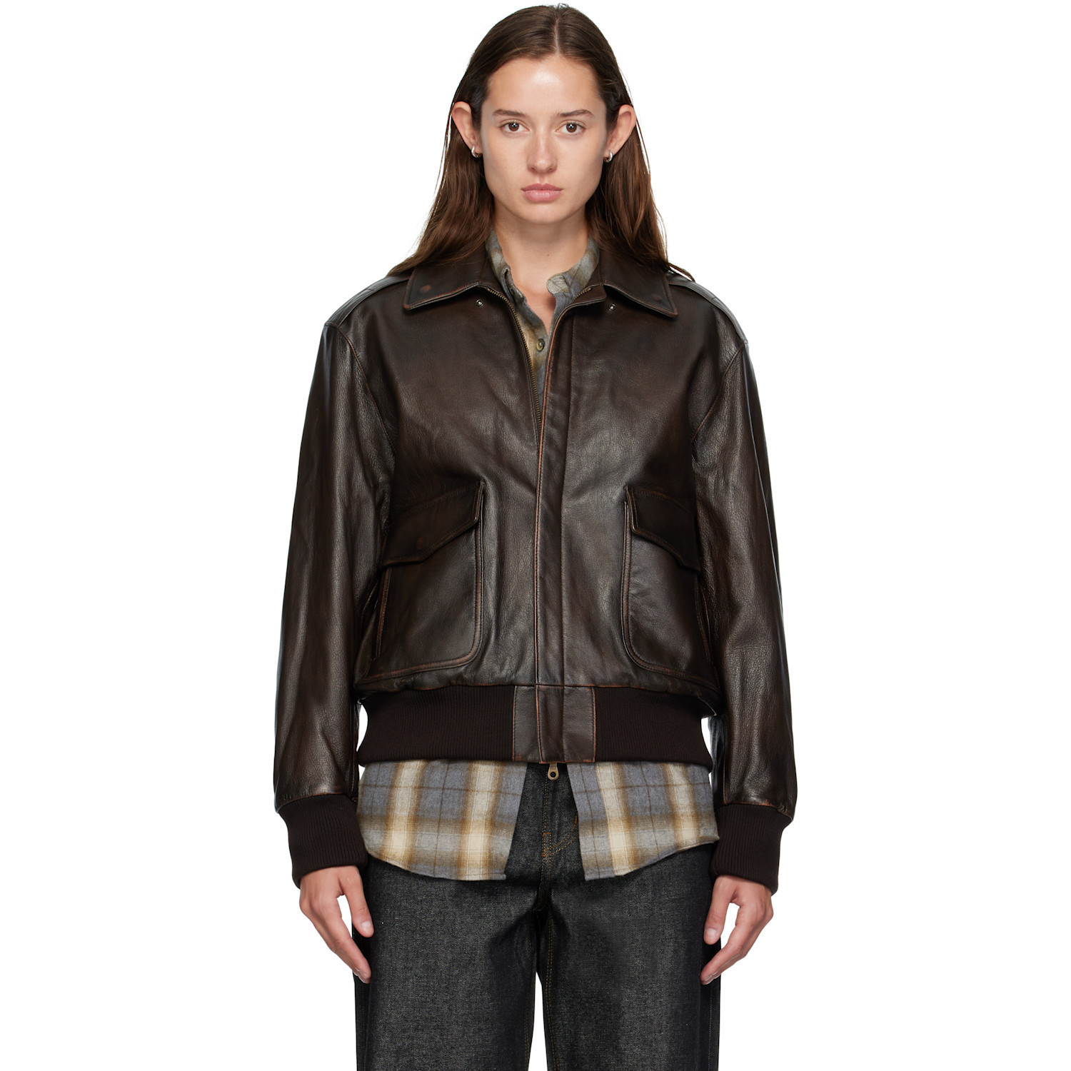 COOR Brown A2 Leather Jacket | SSENSE