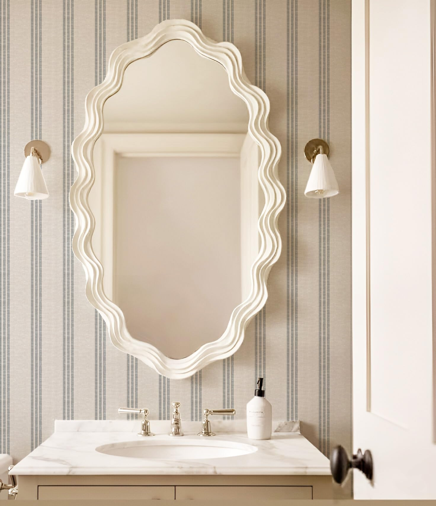 Modern Navy and White Striped Peel and Stick Wallpaper, Removable, French Country Style, Textured... | Amazon (US)