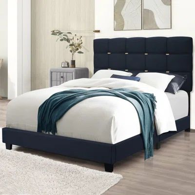 Elegantly Designed Black Series Queen Size Adjustable Upholstered Bed Frame With Gold Accents On Headboard - No Springs Required! | Wayfair Professional