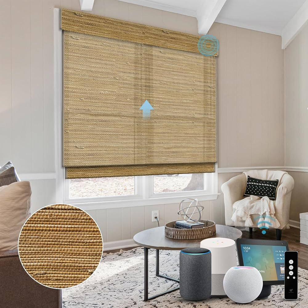 SmartWings Motorized Natural Woven Wood Shades for Windows, Electric Roman Shades with Remote for... | Amazon (US)