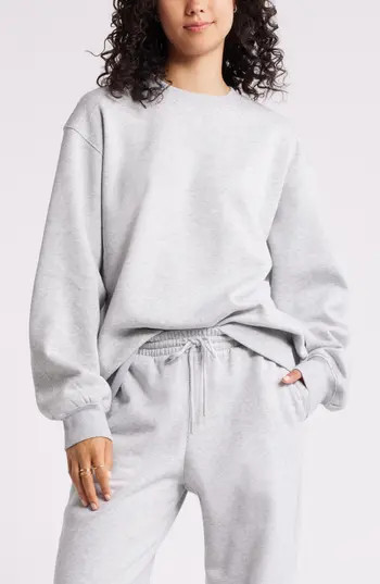 BP. Fleece Detail Oversize Crewneck Sweatshirt in Grey Soft Heather at Nordstrom Rack, Size X-Large | Nordstrom Rack