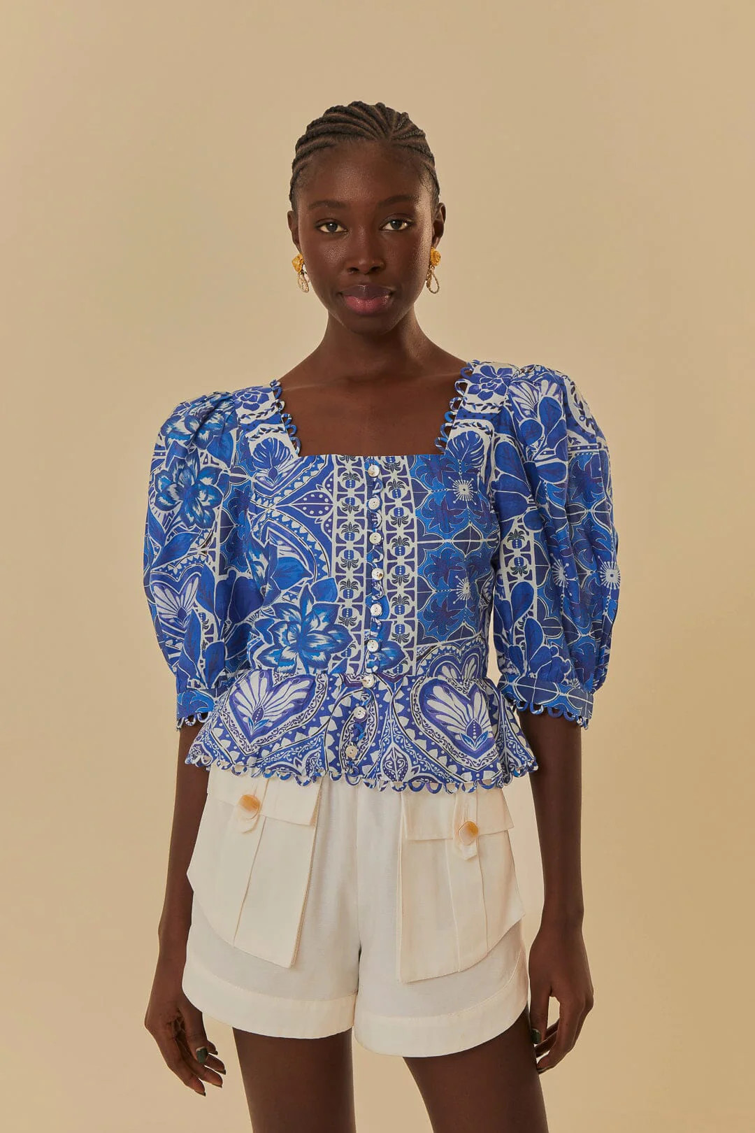 Blue Tile Dream Short Sleeve Blouse | FarmRio (US)