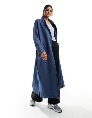 Something New Denim oversized longline trench coat in medium blue wash | ASOS | ASOS (Global)