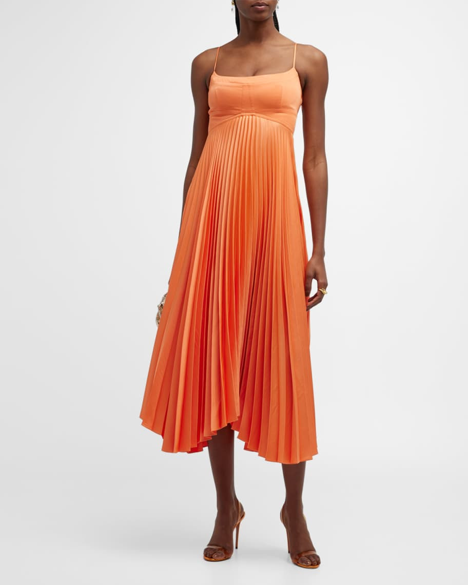 A.L.C. Hollie Pleated Empire-Waist Midi Dress | Neiman Marcus