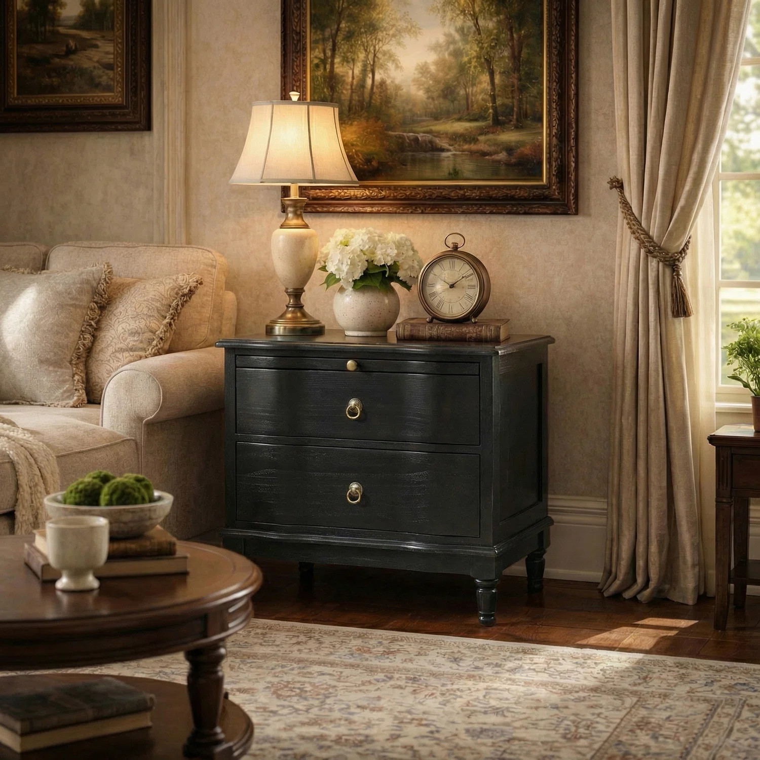 Elfine Traditional 26''W 2-Drawer Solid Wood End Table with Built-In Outlet and Curved Drawer Fro... | Wayfair North America