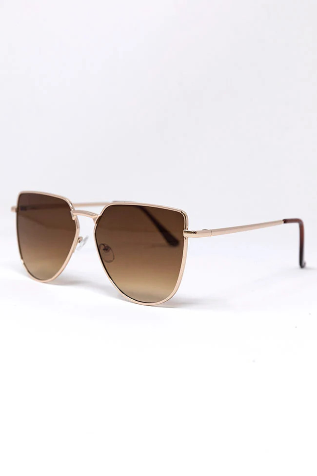 Brighter Days Brown/Gold Sunglasses | Pink Lily