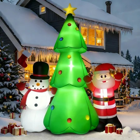 8Ft Inflatable Christmas Tree with Santa Claus and Snowman, Built-in Bright LED Lights for Outdoor Yard Garden Holiday Decoration | Walmart (US)