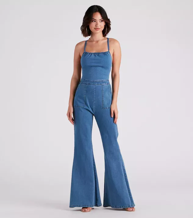 So Mila Denim Flare Jumpsuit - … curated on LTK