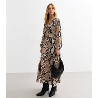 Women's Brown Snake Print Slit Hem Midi Dress New Look | New Look (UK)