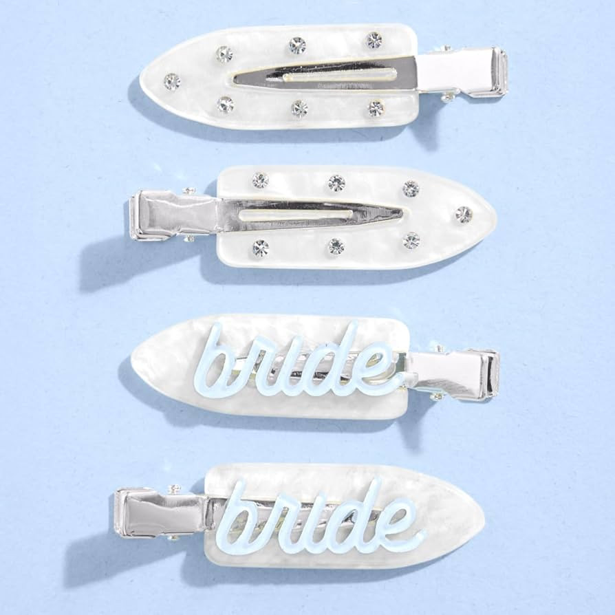 xo, Fetti Bride Beauty Clips - 4 pc | Bachelorette Party, Blue White Bridal Hair Clip, Wedding Ge... | Amazon (US)