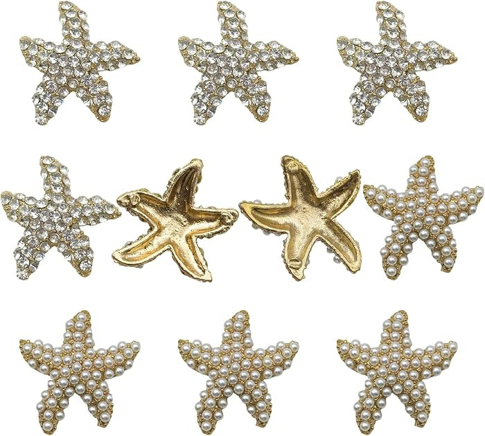 10 Pcs Gold Starfish Embellishments, Rhinestone Pearl Starfish Alloy Charm for DIY Crafts, Beach ... | Amazon (US)