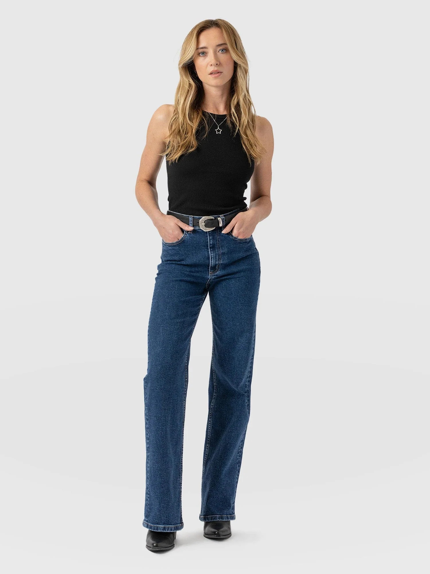 Wide Leg Jeans - Mid Blue | Saint + Sofia