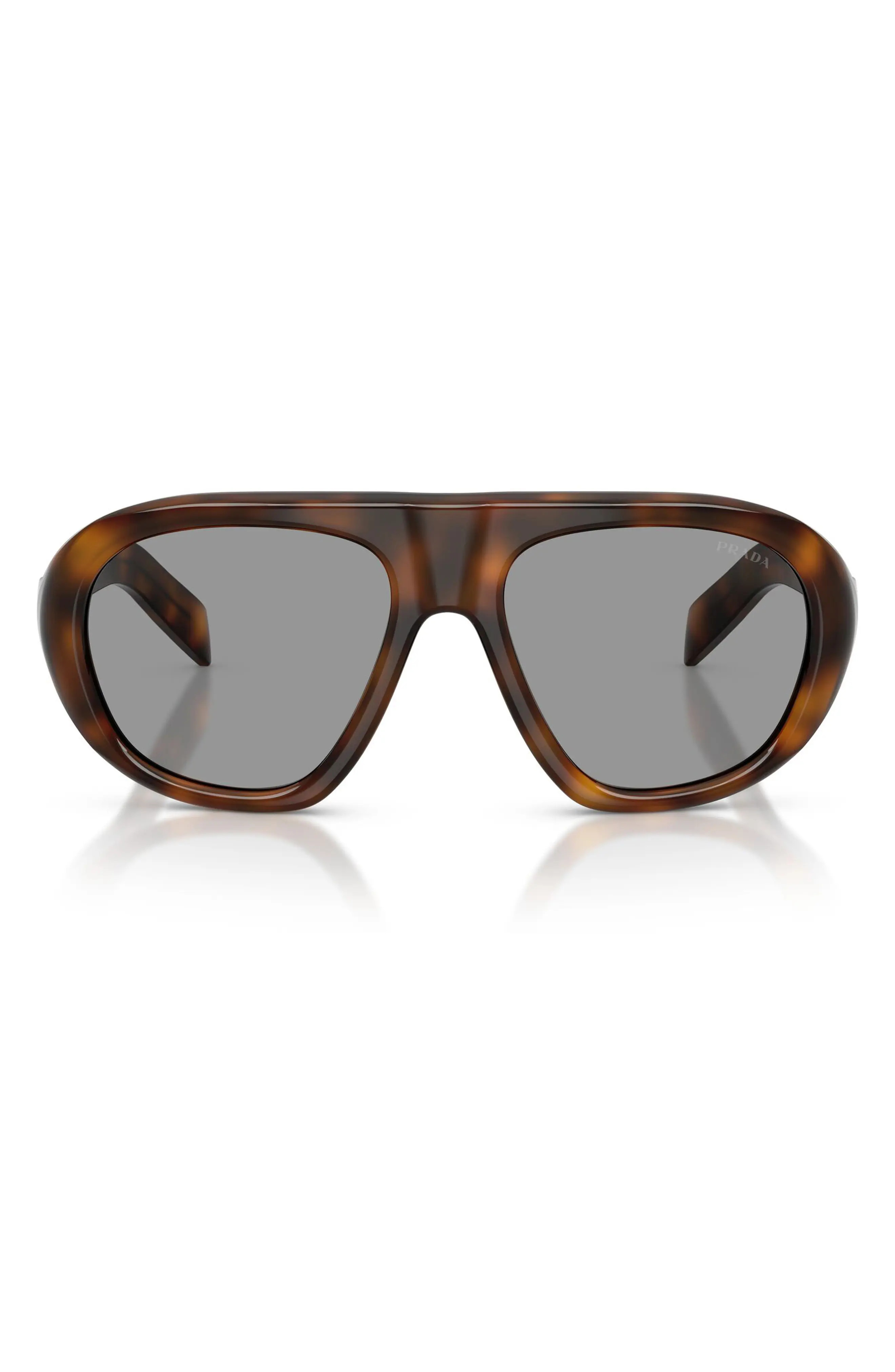 Prada 57mm Irregular Sunglasses in Striped Laguna /Green Olive at Nordstrom | Nordstrom