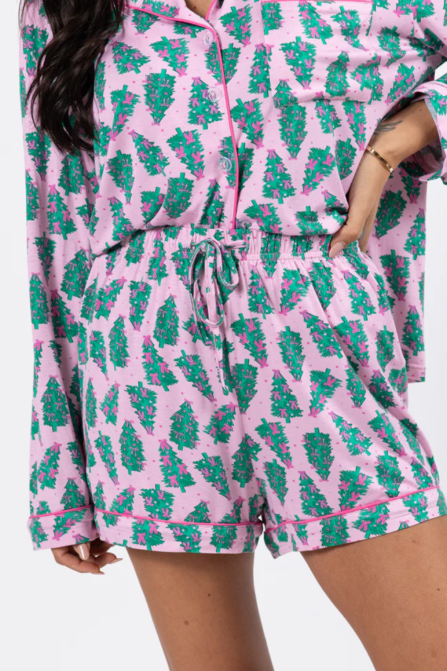 Under The Stars In Pink Pines Bamboo Pajama Shorts | Pink Lily