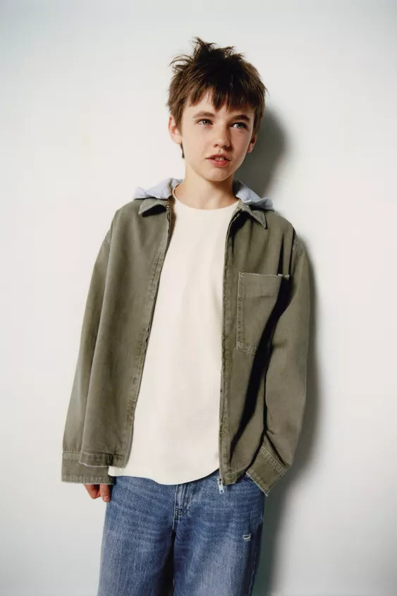 TWILL OVERSHIRT WITH REMOVABLE HOOD | Zara US