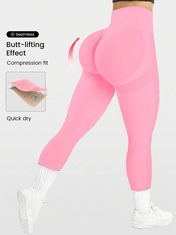Easithlete Plus Size Solid Color Butt Lifting Stretchy Quick Dry Casual Sports Pants Yoga Women Pants | SHEIN