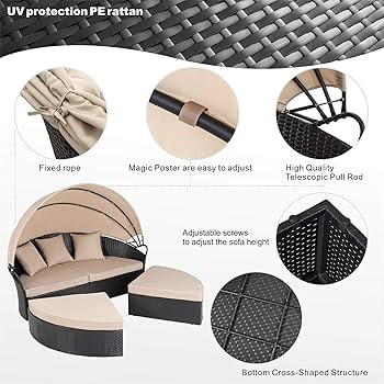 Walsunny Patio Furniture Outdoor Lawn Backyard Poolside Garden Round Daybed with Retractable Cano... | Amazon (US)